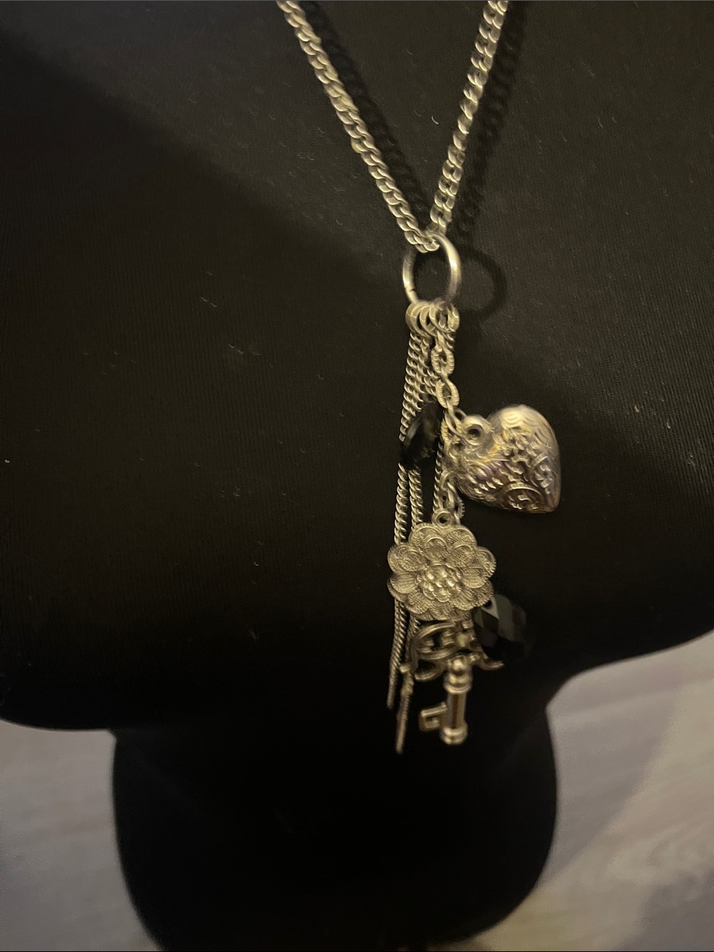 Silver tone Heart & Key Charm Pendant Necklace - Women Jewelry